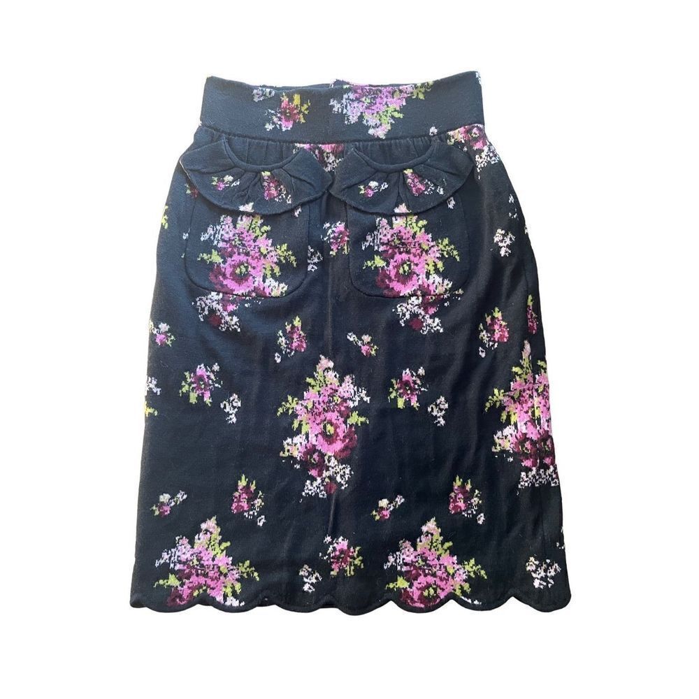 Anthropologie MOTH Agora & Odeon Scalloped Sweater Skirt Black Floral Sz 4